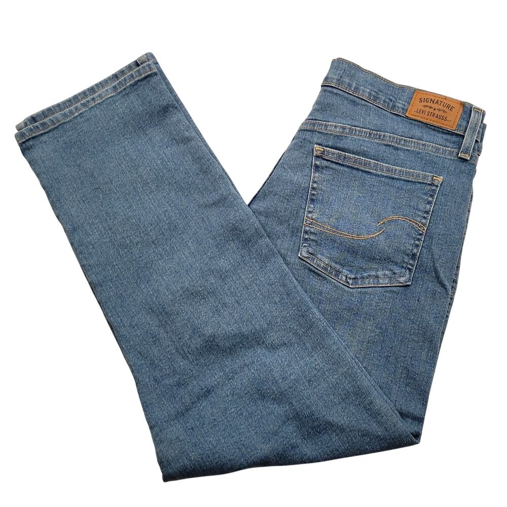 Levi Strauss Signature Jeans Women's 14 Blue High Rise Ankle Crop Distressed